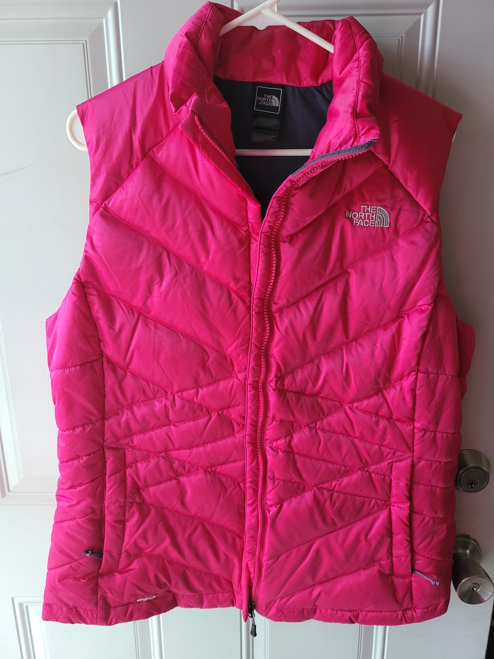 The North Face Hot Pink Quilted Jacket with White Logo